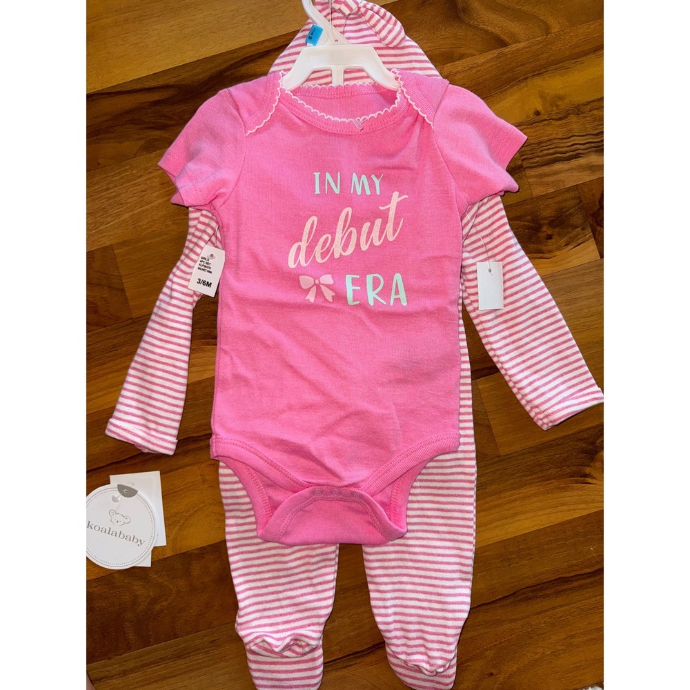 Koala Baby 4pc Layette Set Girls 3-6M Pink NWT Debut Era Bodysuit Cardigan Hat